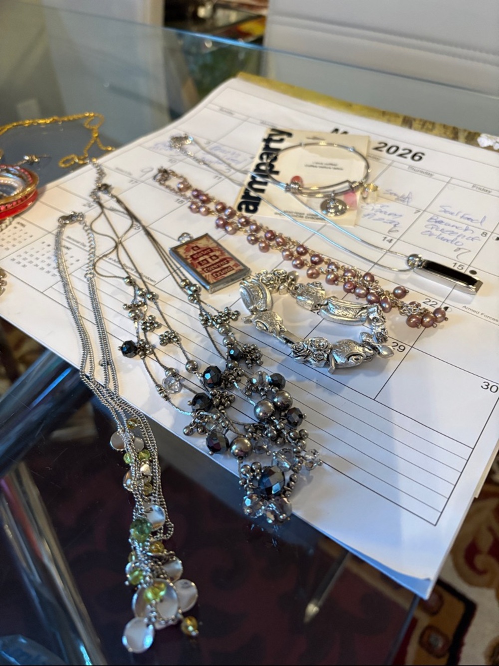 Cookie Lee Silver Cofee Charms Lia Sophia Necklace, Genuine Pearl Necklace